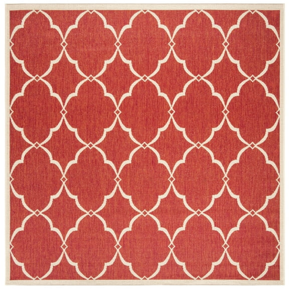 SAFAVIEH Beach House Sharla Geometric Indoor/Outdoor Area Rug, Red/Creme, 4' x 4' Square