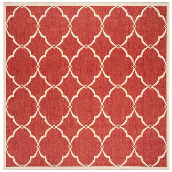 SAFAVIEH Beach House Sharla Geometric Indoor/Outdoor Area Rug, Red/Creme, 8' x 8' Square