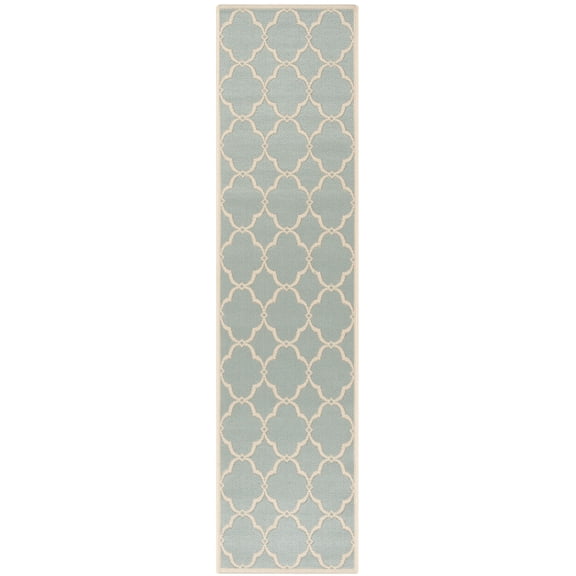 SAFAVIEH Beach House Sharla Geometric Indoor/Outdoor Runner Rug, Aqua/Cream, 2'2" x 6'