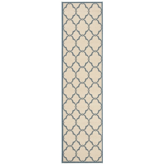 SAFAVIEH Beach House Sharla Geometric Indoor/Outdoor Runner Rug, Cream/Blue, 2'2" x 10'