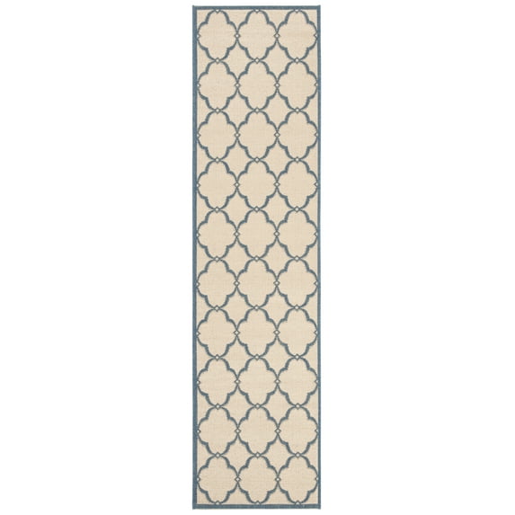 SAFAVIEH Beach House Sharla Geometric Indoor/Outdoor Runner Rug, Cream/Blue, 2'2" x 12'