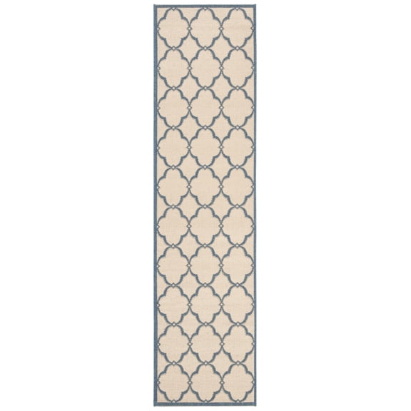 SAFAVIEH Beach House Sharla Geometric Indoor/Outdoor Runner Rug, Cream/Blue, 2'2" x 6'