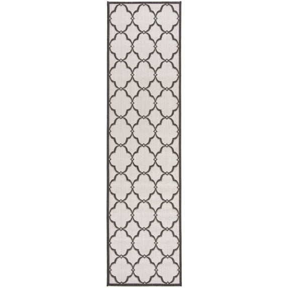 SAFAVIEH Beach House Sharla Geometric Indoor/Outdoor Runner Rug, Light Grey/Charcoal, 2'2" x 12'