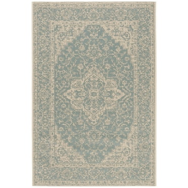 SAFAVIEH Beach House Stanice Medallion Indoor/Outdoor Area Rug, Aqua/Cream, 2'2" x 4'