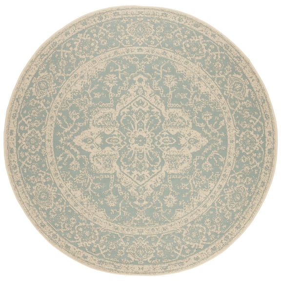 SAFAVIEH Beach House Stanice Medallion Indoor/Outdoor Area Rug, Aqua/Cream, 4' x 4' Round
