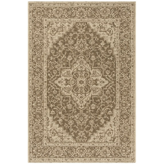 SAFAVIEH Beach House Stanice Medallion Indoor/Outdoor Area Rug, Beige/Cream, 6'7" x 9'2"