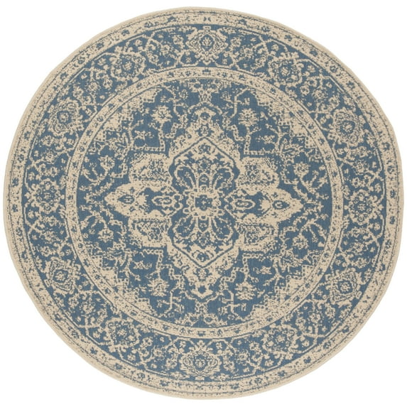 SAFAVIEH Beach House Stanice Medallion Indoor/Outdoor Area Rug, Blue/Creme, 8' x 8' Round