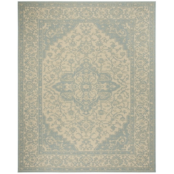 SAFAVIEH Beach House Stanice Medallion Indoor/Outdoor Area Rug, Cream/Aqua, 8' x 10'