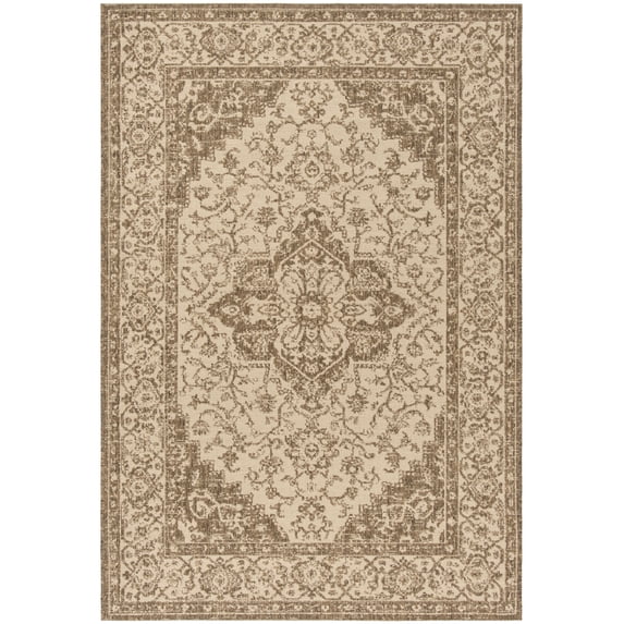SAFAVIEH Beach House Stanice Medallion Indoor/Outdoor Area Rug, Cream/Beige, 6'7" x 9'2"