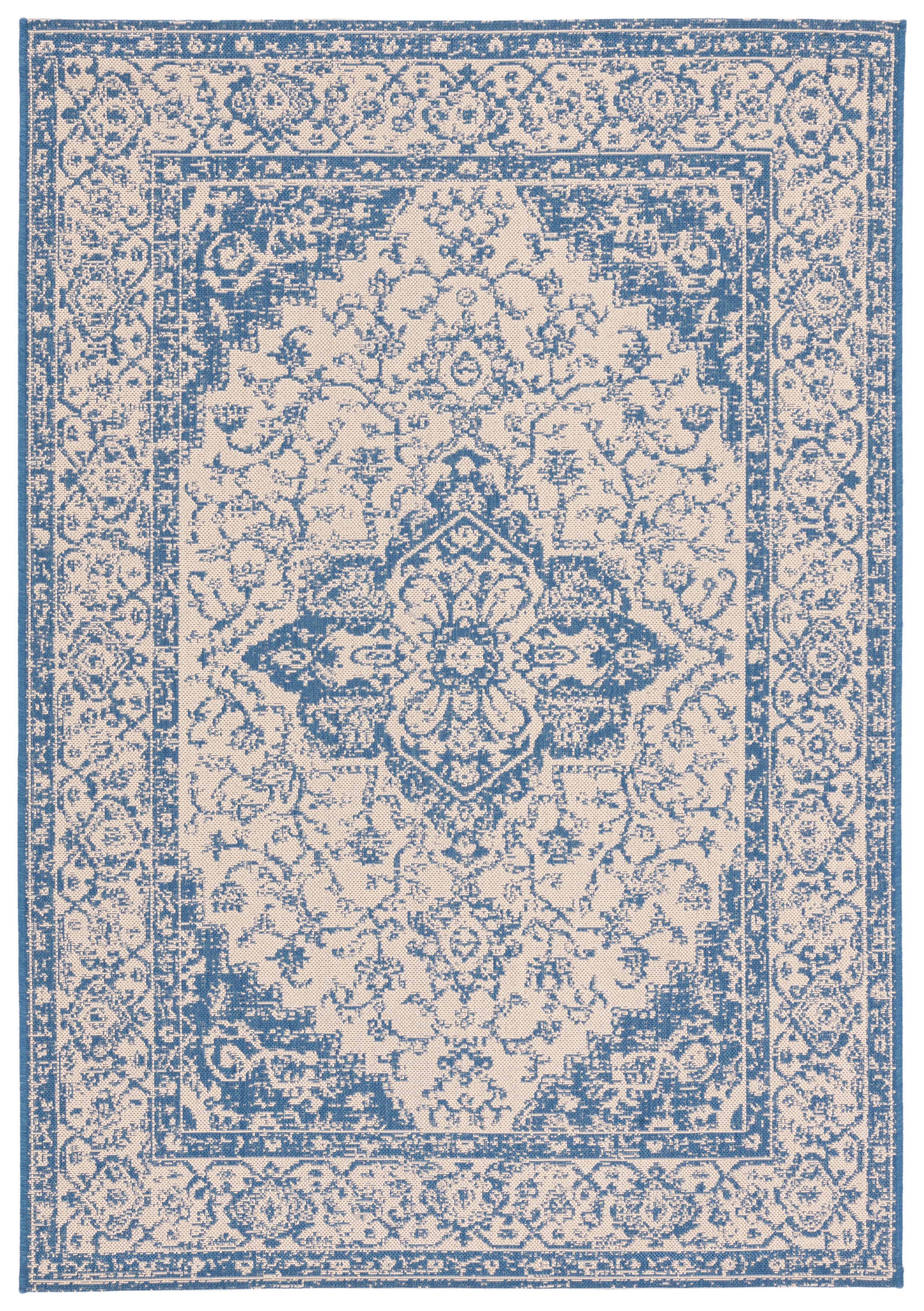 SAFAVIEH Beach House Stanice Medallion Indoor/Outdoor Area Rug, Cream/Blue, 2'2" x 4'
