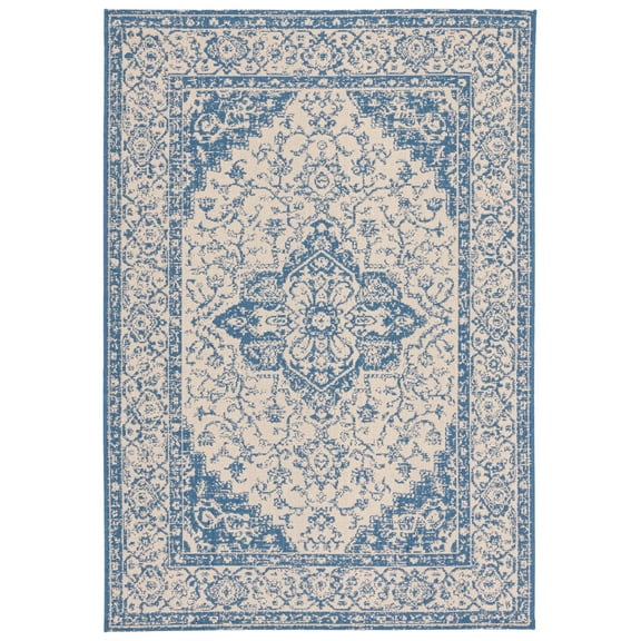 SAFAVIEH Beach House Stanice Medallion Indoor/Outdoor Area Rug, Cream/Blue, 2'2" x 4'