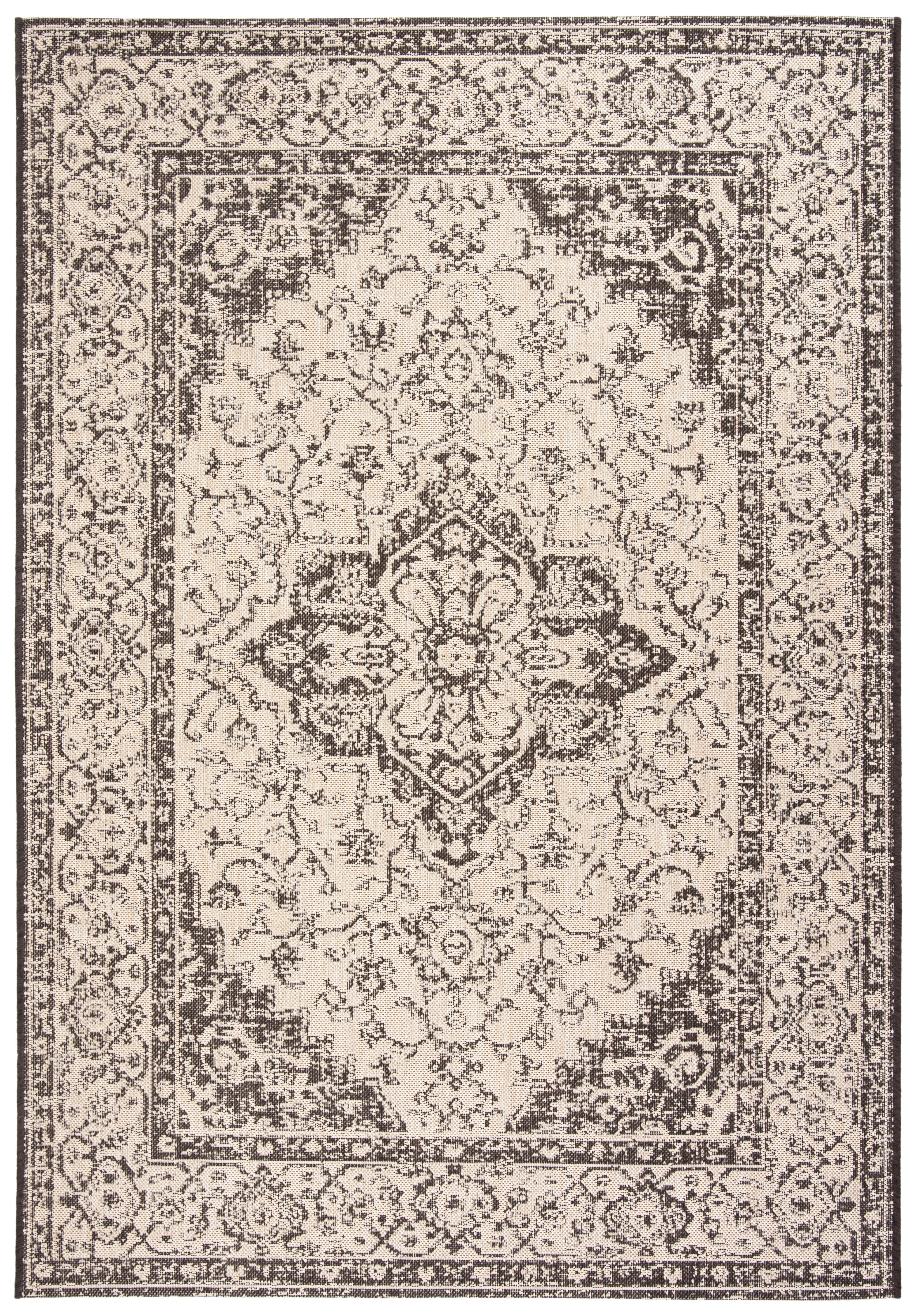 Creme and Brown Rectangular Stain-Resistant Synthetic Rug, 3' x 5'