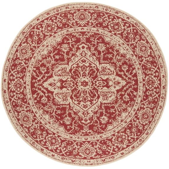 SAFAVIEH Beach House Stanice Medallion Indoor/Outdoor Area Rug, Red/Creme, 4' x 4' Round