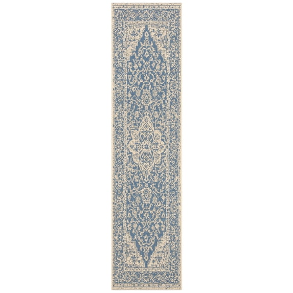 SAFAVIEH Beach House Stanice Medallion Indoor/Outdoor Runner Rug, Blue/Creme, 2'2" x 10'