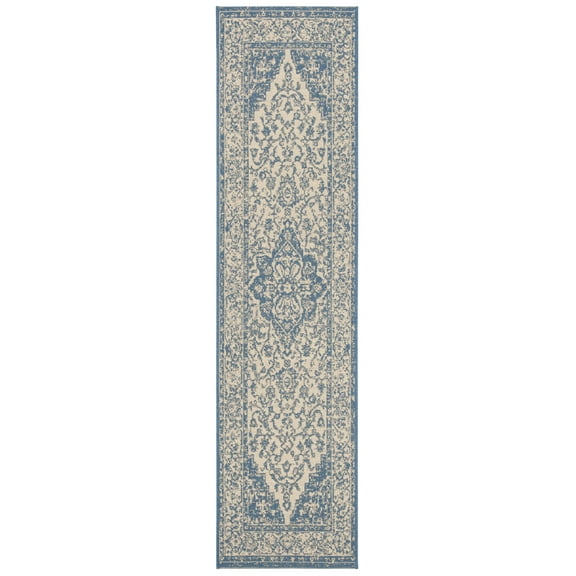 SAFAVIEH Beach House Stanice Medallion Indoor/Outdoor Runner Rug, Cream/Blue, 2'2" x 6'