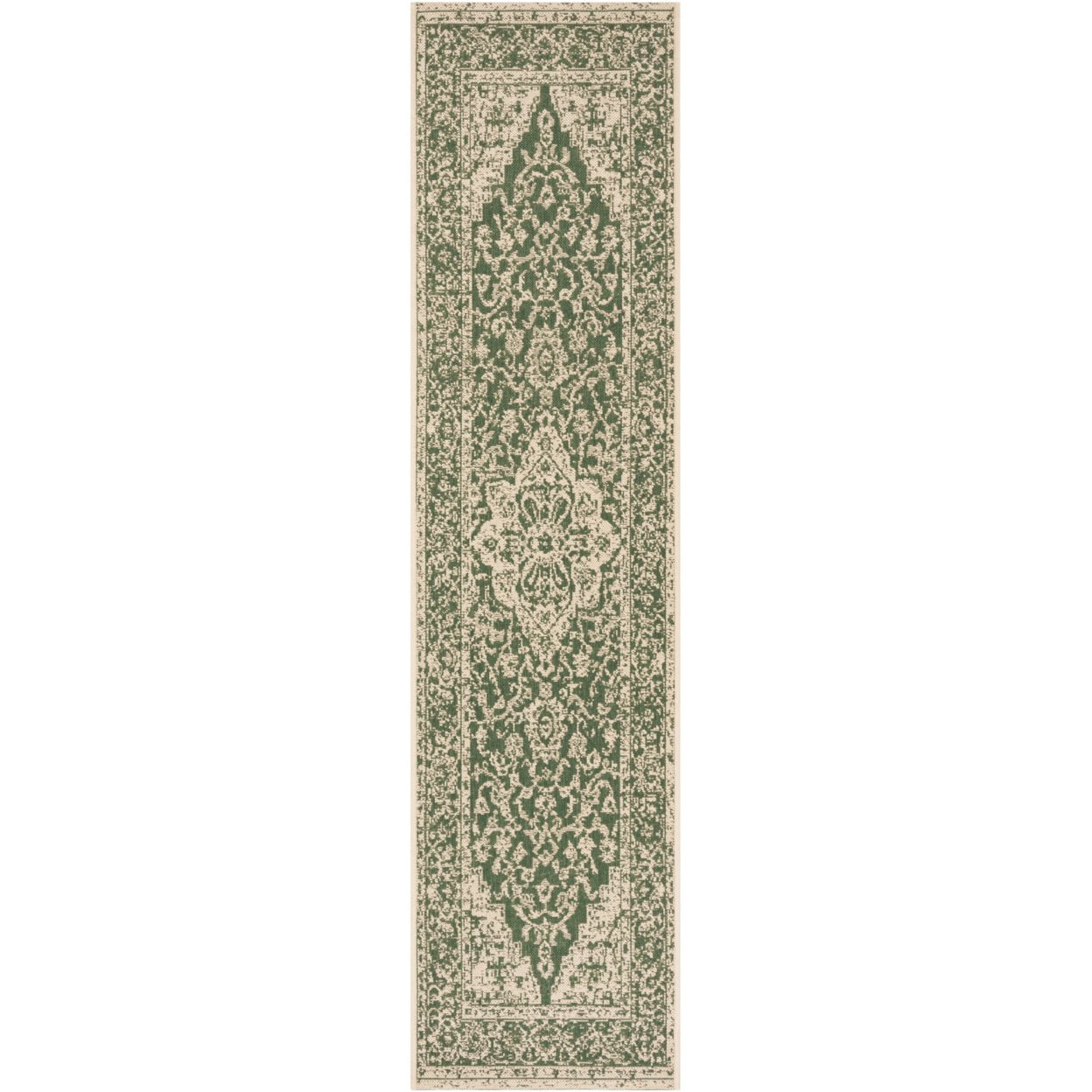 SAFAVIEH Beach House Stanice Medallion Indoor/Outdoor Runner Rug, Green/Creme, 2'2" x 14'