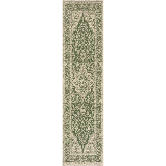 SAFAVIEH Beach House Stanice Medallion Indoor/Outdoor Runner Rug, Green/Creme, 2'2" x 8'