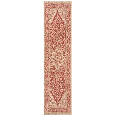 SAFAVIEH Beach House Stanice Medallion Indoor/Outdoor Runner Rug, Red/Creme, 2'2" x 6'