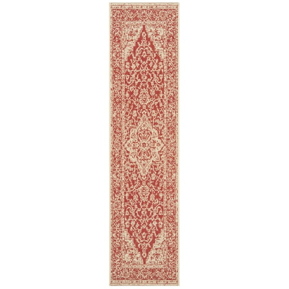 SAFAVIEH Beach House Stanice Medallion Indoor/Outdoor Runner Rug, Red/Creme, 2'2" x 6'