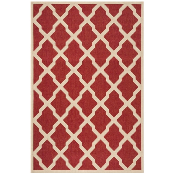 SAFAVIEH Beach House Talbot Geometric Indoor/Outdoor Area Rug, Red/Creme, 4' x 6'