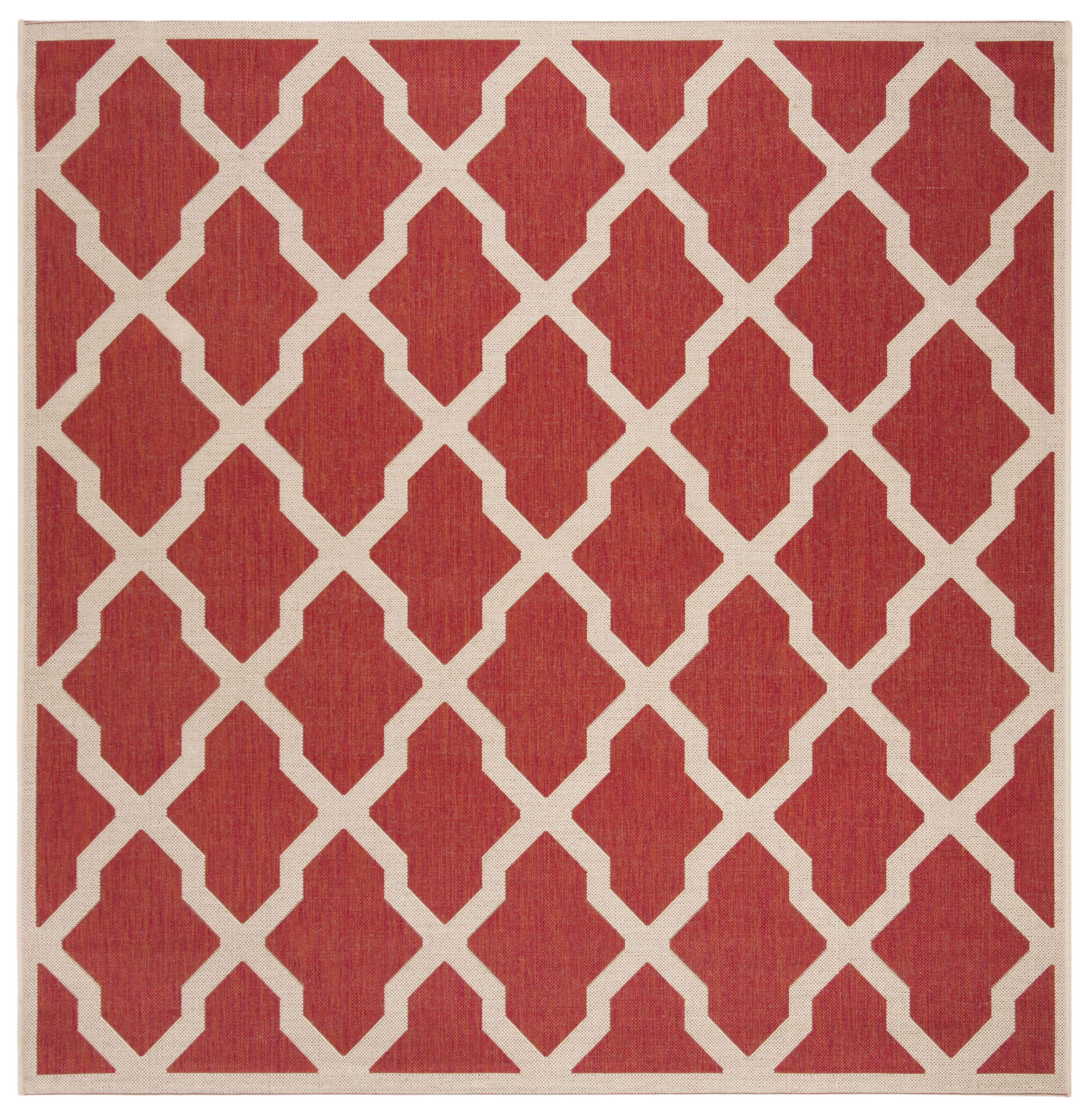 Square Red and Creme Synthetic Indoor/Outdoor Area Rug