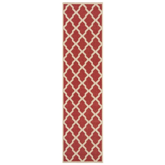 SAFAVIEH Beach House Talbot Geometric Indoor/Outdoor Runner Rug, Red/Creme, 2'2" x 8'