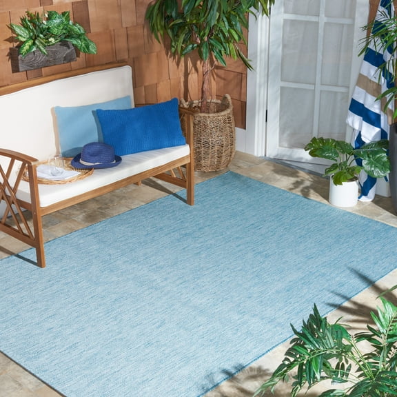 SAFAVIEH Beach House Tayler Solid Indoor/Outdoor Area Rug, Aqua, 5'3" x 5'3" Square