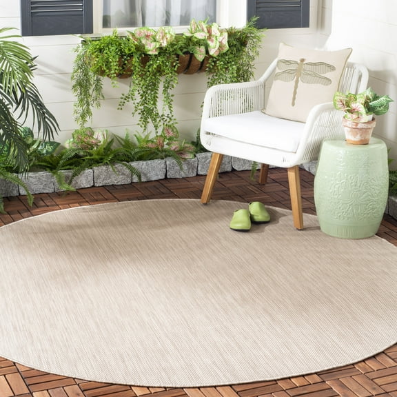 SAFAVIEH Beach House Tayler Solid Indoor/Outdoor Area Rug, Beige, 5'3" x 5'3" Round