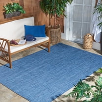 SAFAVIEH Beach House Tayler Solid Indoor/Outdoor Area Rug, Blue, 5'3" x 5'3" Square