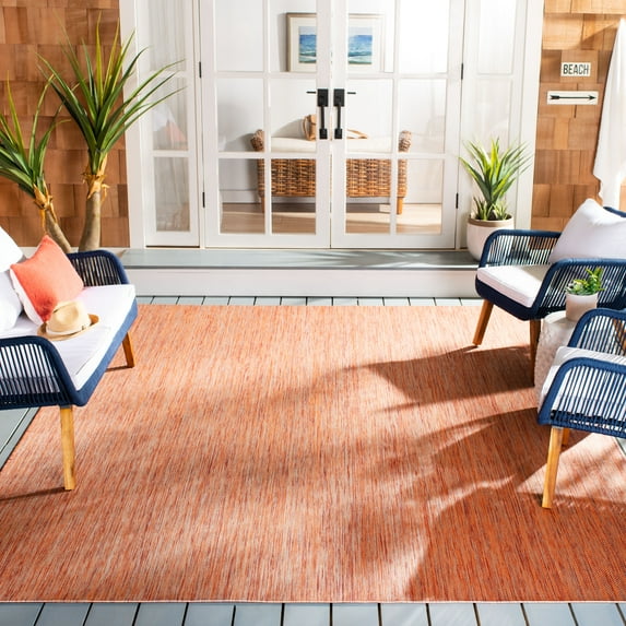 SAFAVIEH Beach House Tayler Solid Indoor/Outdoor Area Rug, Rust, 6'7" x 6'7" Square