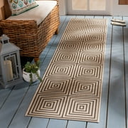SAFAVIEH Beach House Tendrils Indoor/Outdoor Runner Rug Cream/Brown, 2' x 8'