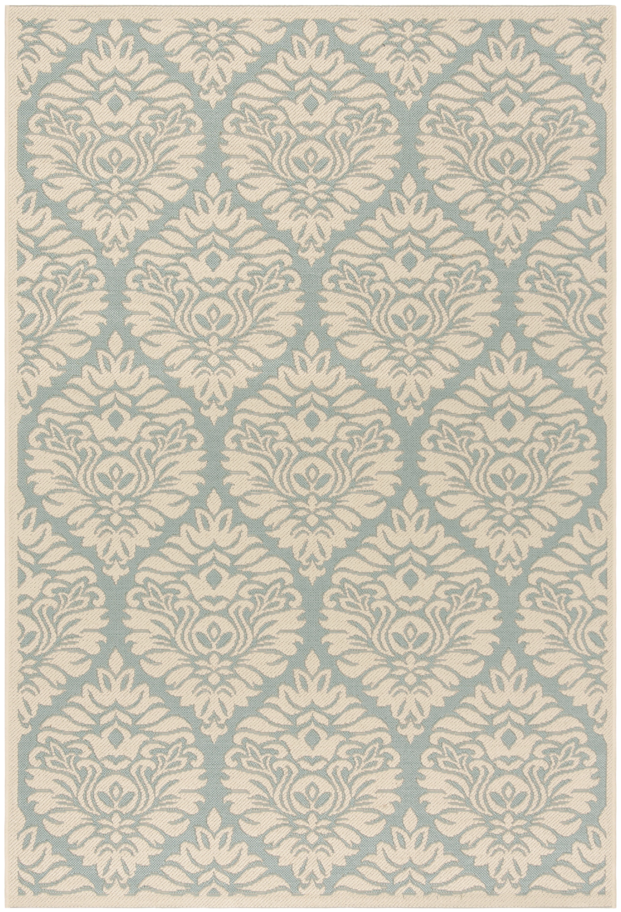 Aqua and Cream Rectangular Non-slip Synthetic Rug, 26" x 4"