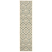 SAFAVIEH Beach House Thelma Geometric Indoor/Outdoor Runner Rug, Aqua/Cream, 2'2" x 6'