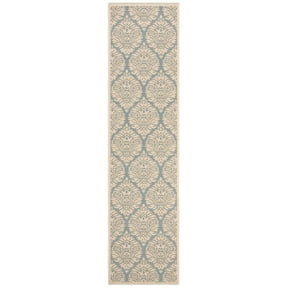SAFAVIEH Beach House Thelma Geometric Indoor/Outdoor Runner Rug, Aqua/Cream, 2'2" x 6'