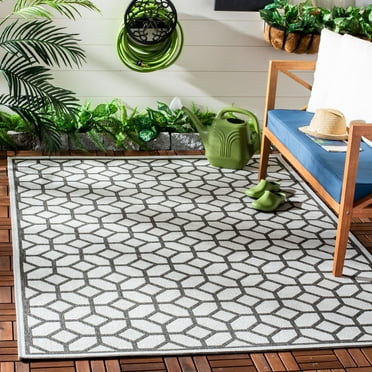 SAFAVIEH Beach House Theo Geometric Indoor/Outdoor Area Rug Light Grey/Charcoal, 5'3" x 7'6"