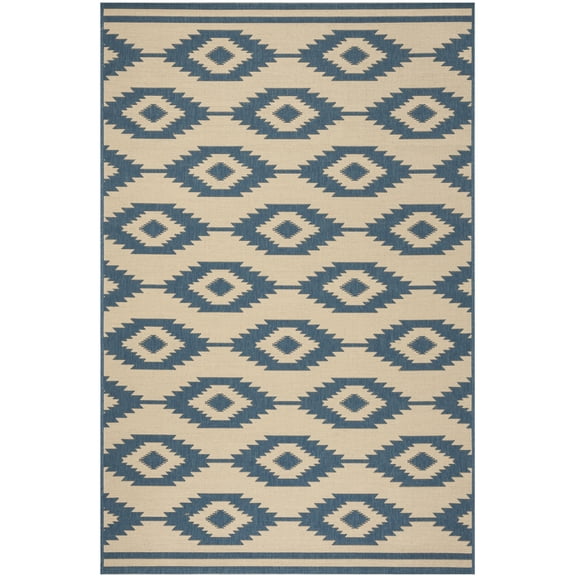 SAFAVIEH Beach House Vasiliki Geometric Indoor/Outdoor Area Rug, Blue/Creme, 2'2" x 4'