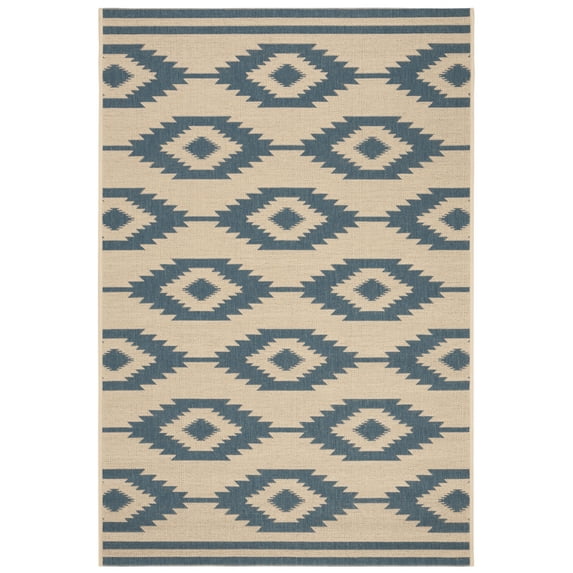 SAFAVIEH Beach House Vasiliki Geometric Indoor/Outdoor Area Rug, Blue/Creme, 3' x 5'