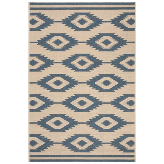 SAFAVIEH Beach House Vasiliki Geometric Indoor/Outdoor Area Rug, Blue/Creme, 4' x 6'