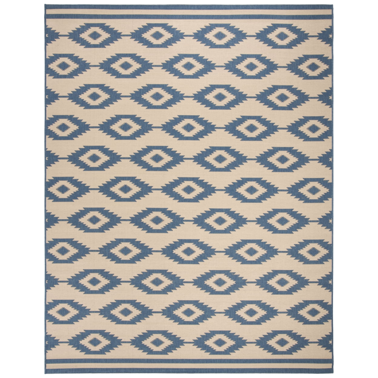 SAFAVIEH Beach House Vasiliki Geometric Indoor/Outdoor Area Rug, Blue/Creme, 9' x 12'