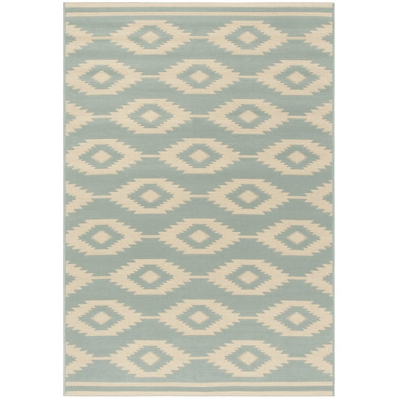 SAFAVIEH Beach House Vasiliki Geometric Indoor/Outdoor Area Rug, Cream/Aqua, 2'2" x 4'