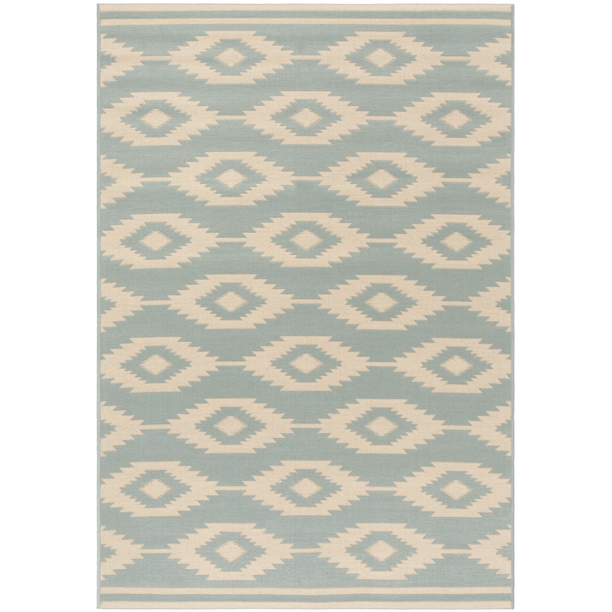 SAFAVIEH Beach House Vasiliki Geometric Indoor/Outdoor Area Rug, Cream/Aqua, 5'3" x 7'6"
