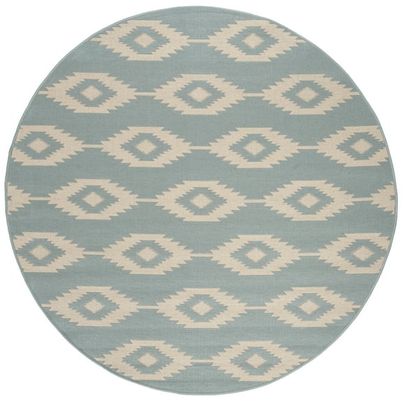 SAFAVIEH Beach House Vasiliki Geometric Indoor/Outdoor Area Rug, Cream/Aqua, 6'7" x 6'7" Round