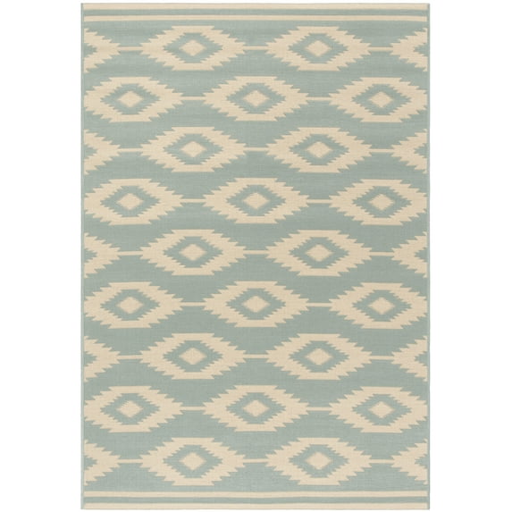 SAFAVIEH Beach House Vasiliki Geometric Indoor/Outdoor Area Rug, Cream/Aqua, 6'7" x 9'2"
