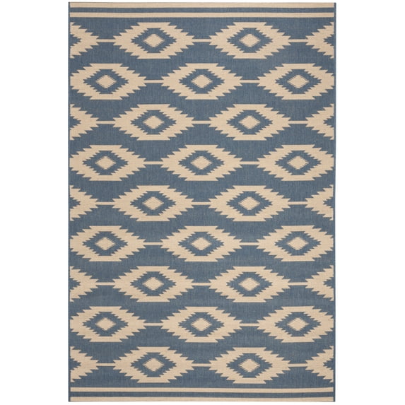 SAFAVIEH Beach House Vasiliki Geometric Indoor/Outdoor Area Rug, Cream/Blue, 2'2" x 4'