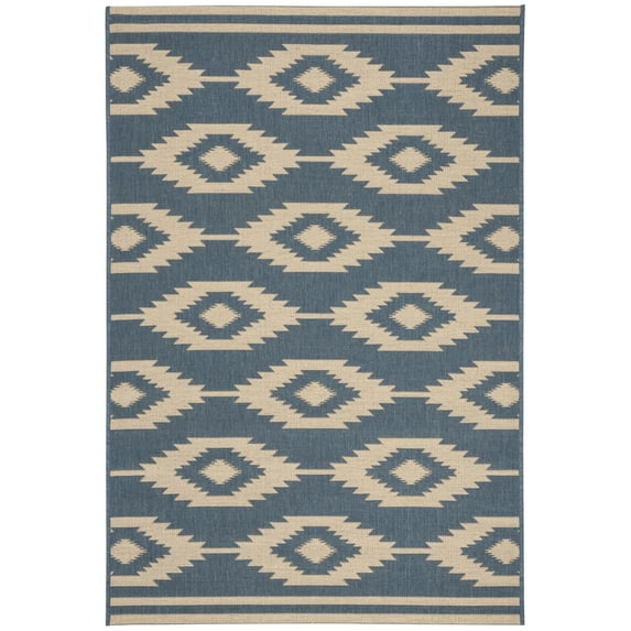 SAFAVIEH Beach House Vasiliki Geometric Indoor/Outdoor Area Rug, Cream/Blue, 4' x 6'