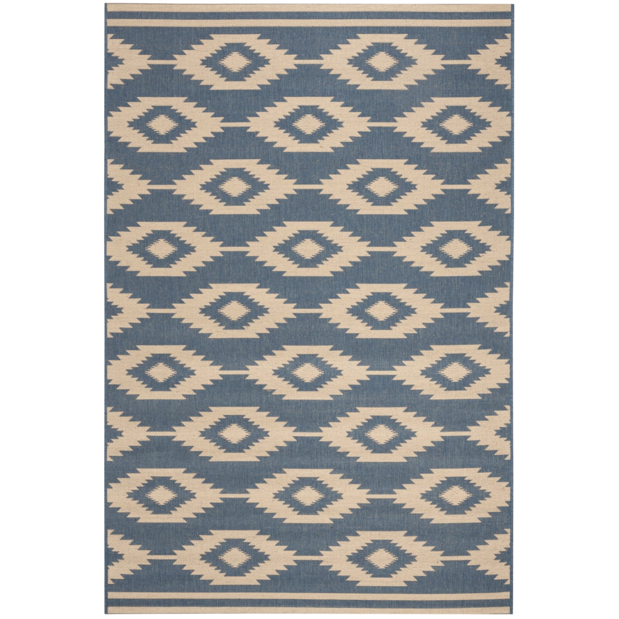 SAFAVIEH Beach House Vasiliki Geometric Indoor/Outdoor Area Rug, Cream/Blue, 5'3" x 7'6"