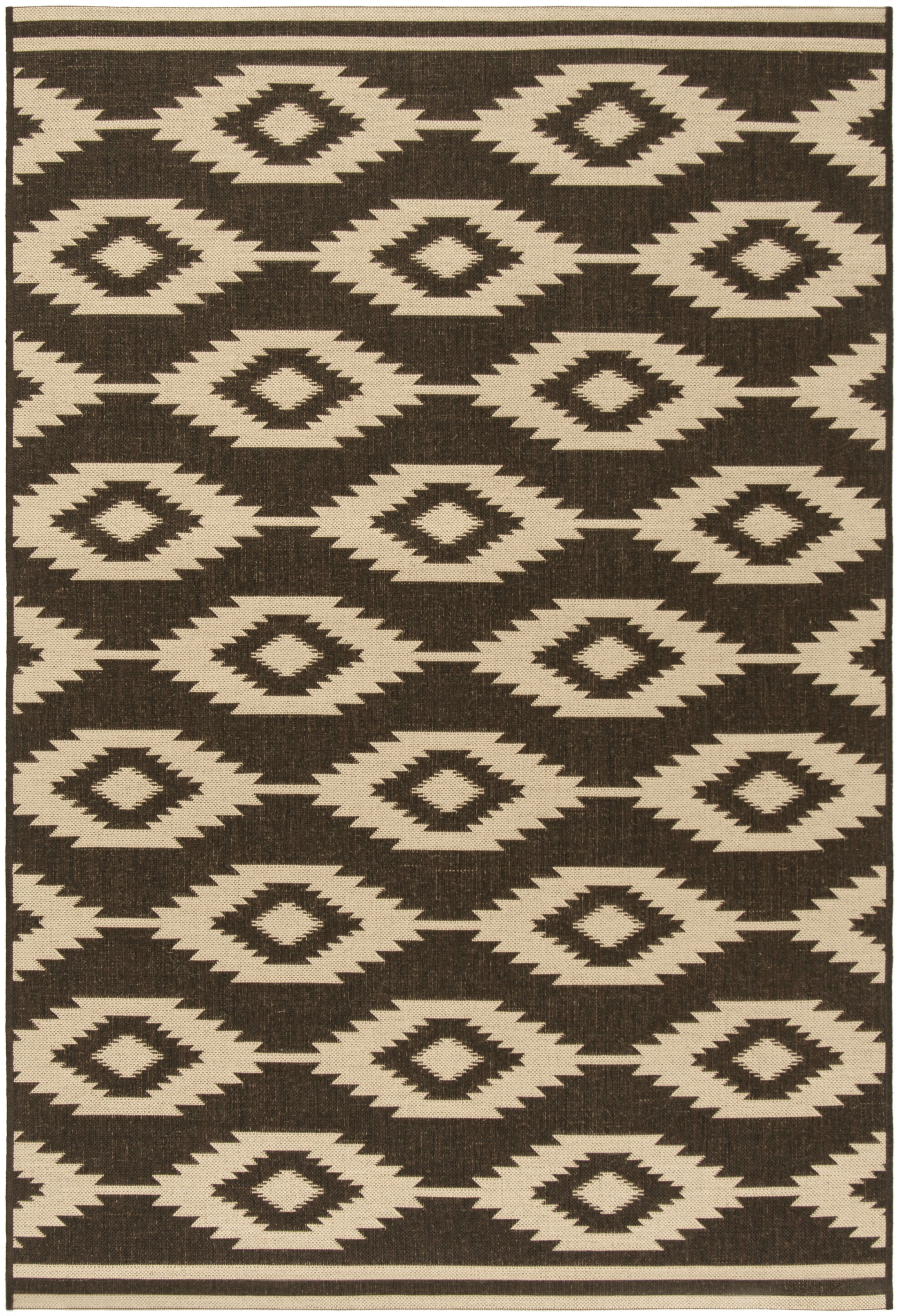 SAFAVIEH Beach House Vasiliki Geometric Indoor/Outdoor Area Rug, Creme/Brown, 2'2" x 4'
