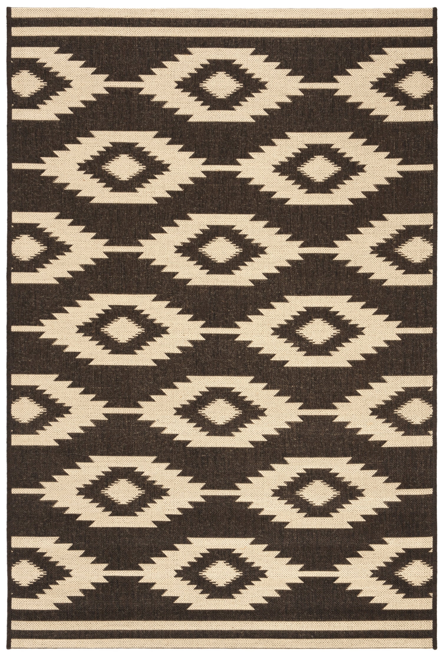 SAFAVIEH Beach House Vasiliki Geometric Indoor/Outdoor Area Rug, Creme/Brown, 4' x 6'