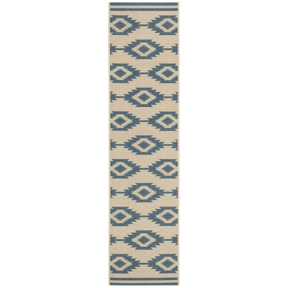 SAFAVIEH Beach House Vasiliki Geometric Indoor/Outdoor Runner Rug, Blue/Creme, 2'2" x 6'