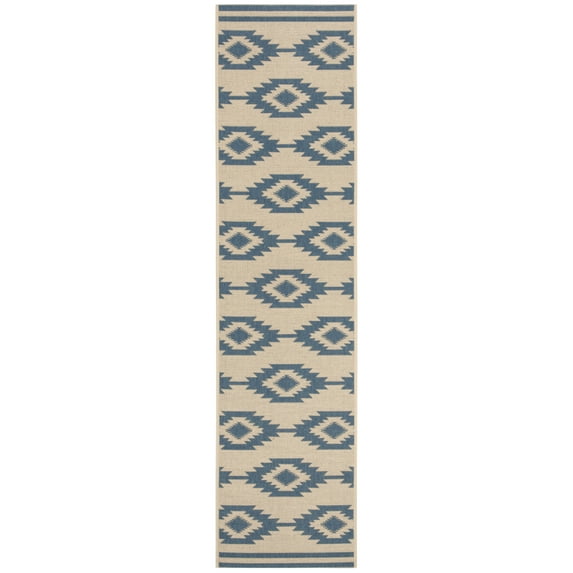 SAFAVIEH Beach House Vasiliki Geometric Indoor/Outdoor Runner Rug, Blue/Creme, 2'2" x 8'